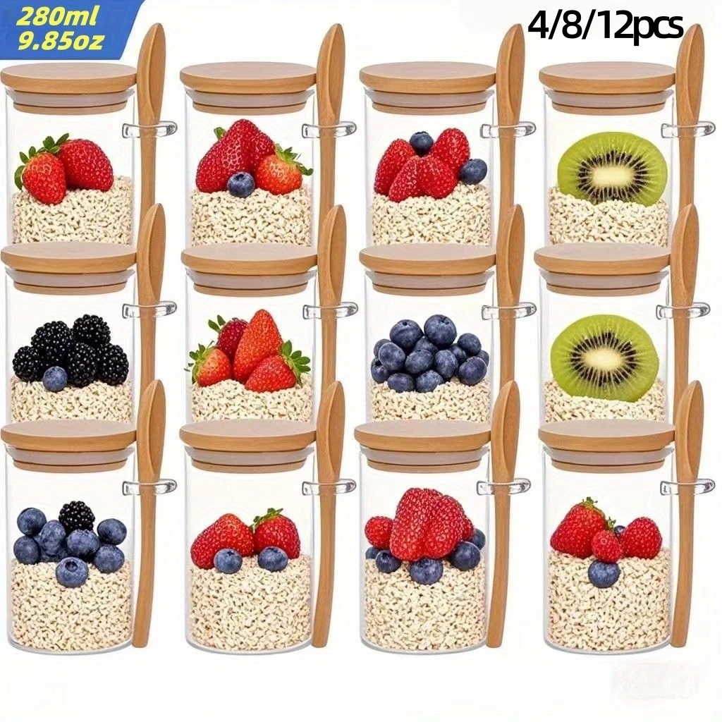 Meal Prep Chia Pudding - 4/8/12Pcs, Oatmeal Breakfast Cups with Lids