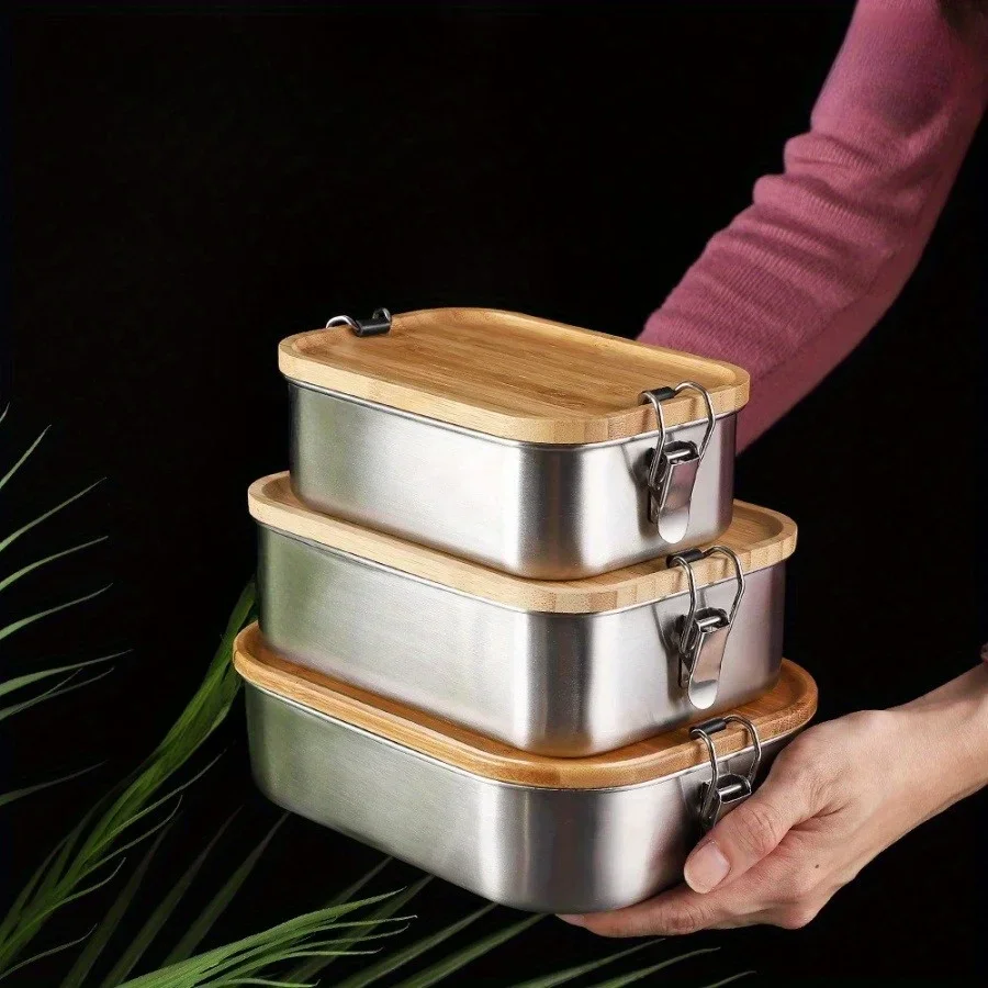 Stainless Bento Box - New 304 Stainless Steel Bamboo Lid