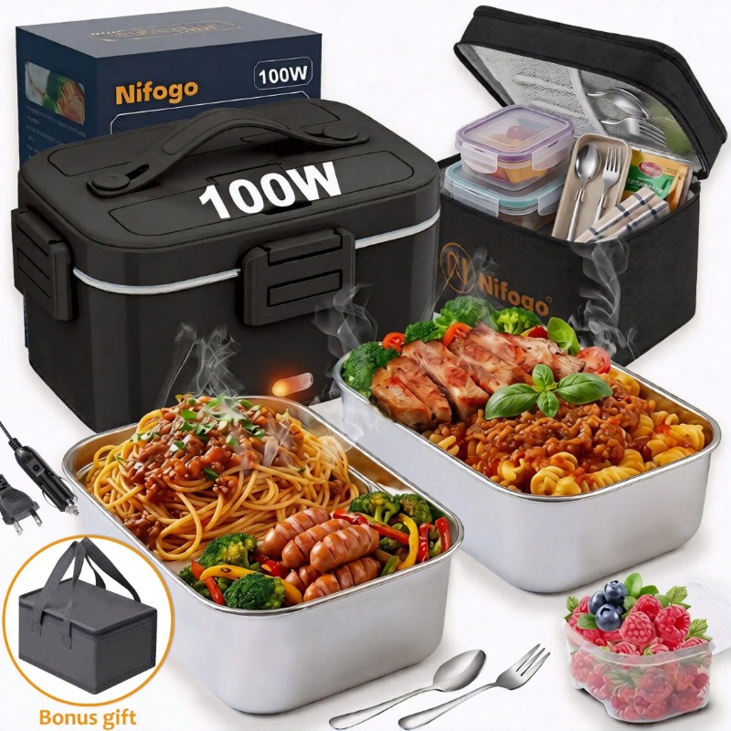 Stainless Bento Box - 100W Electric Heated Lunch Box, 1.8L