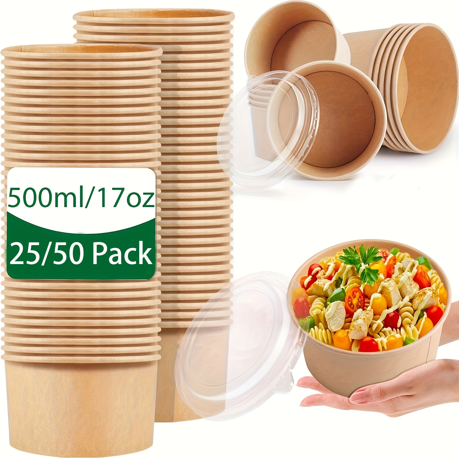 Meal Prep Plan - 17Oz/500Ml 25/50 Pack Paper Bowls with