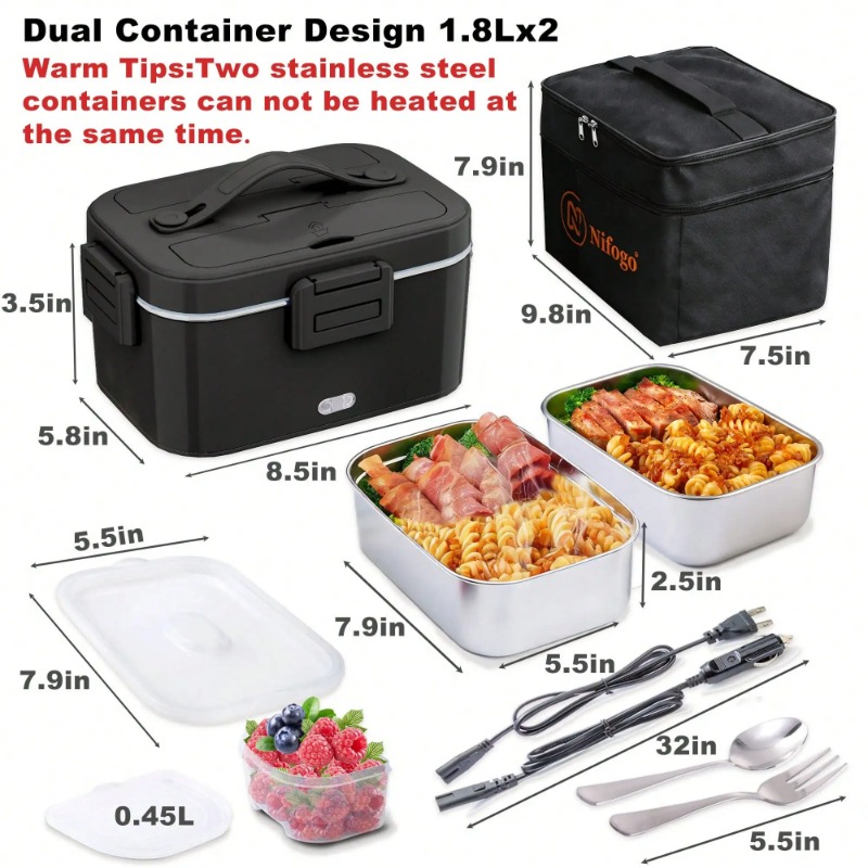 100W Electric Heated Lunch Box - Stainless Bento Box ulasan dan harga